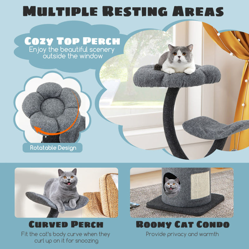 Cat Tree for Large and Small Cats with Curved Metal Supporting Frame